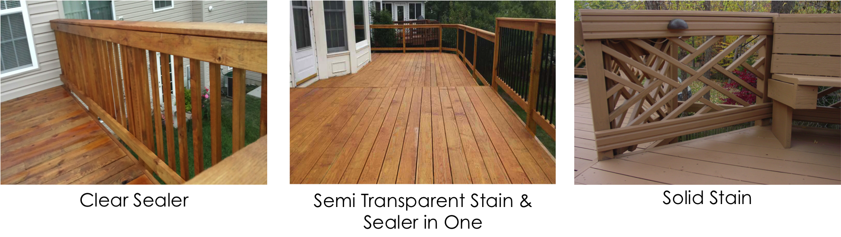 Image of clear sealer deck, semi transparent sealer deck, solid stain deck