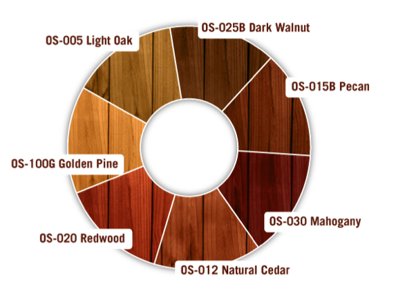 Stain Colors - Light Oak, Dark Walnut, Pecan, Gold Pine, Redwood Mahogany, Natural Cedar