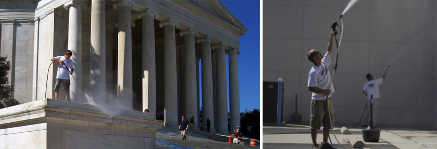 Professional power washing the Lincoln memorial