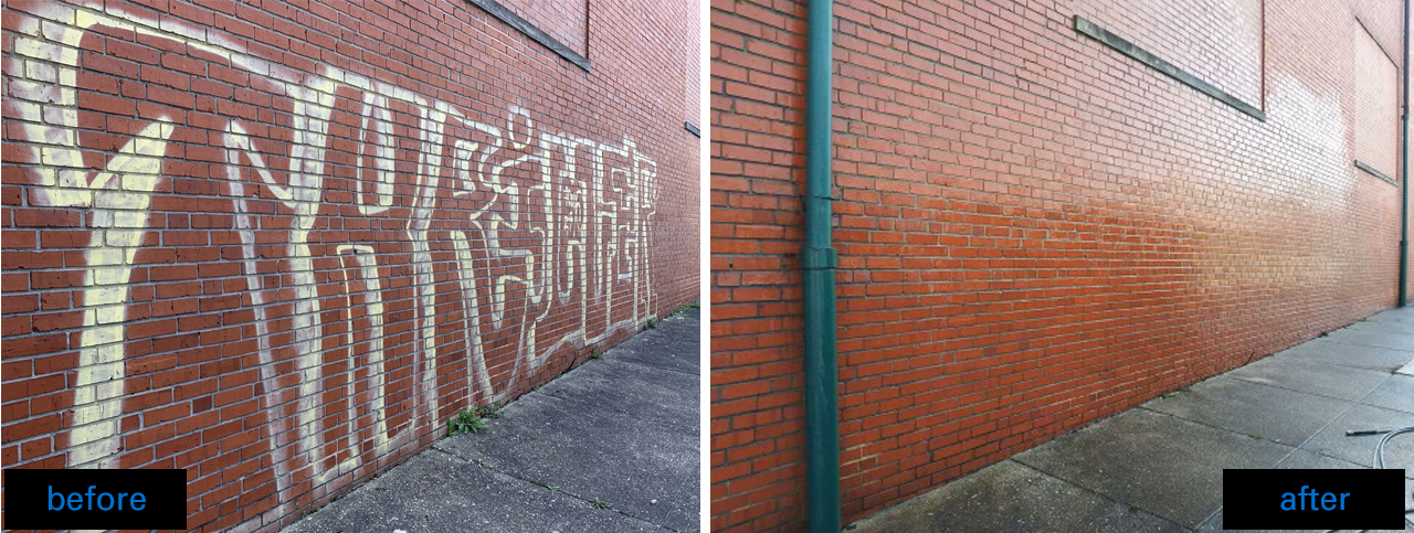 Graffiti Removal - Brick wall in alley office building